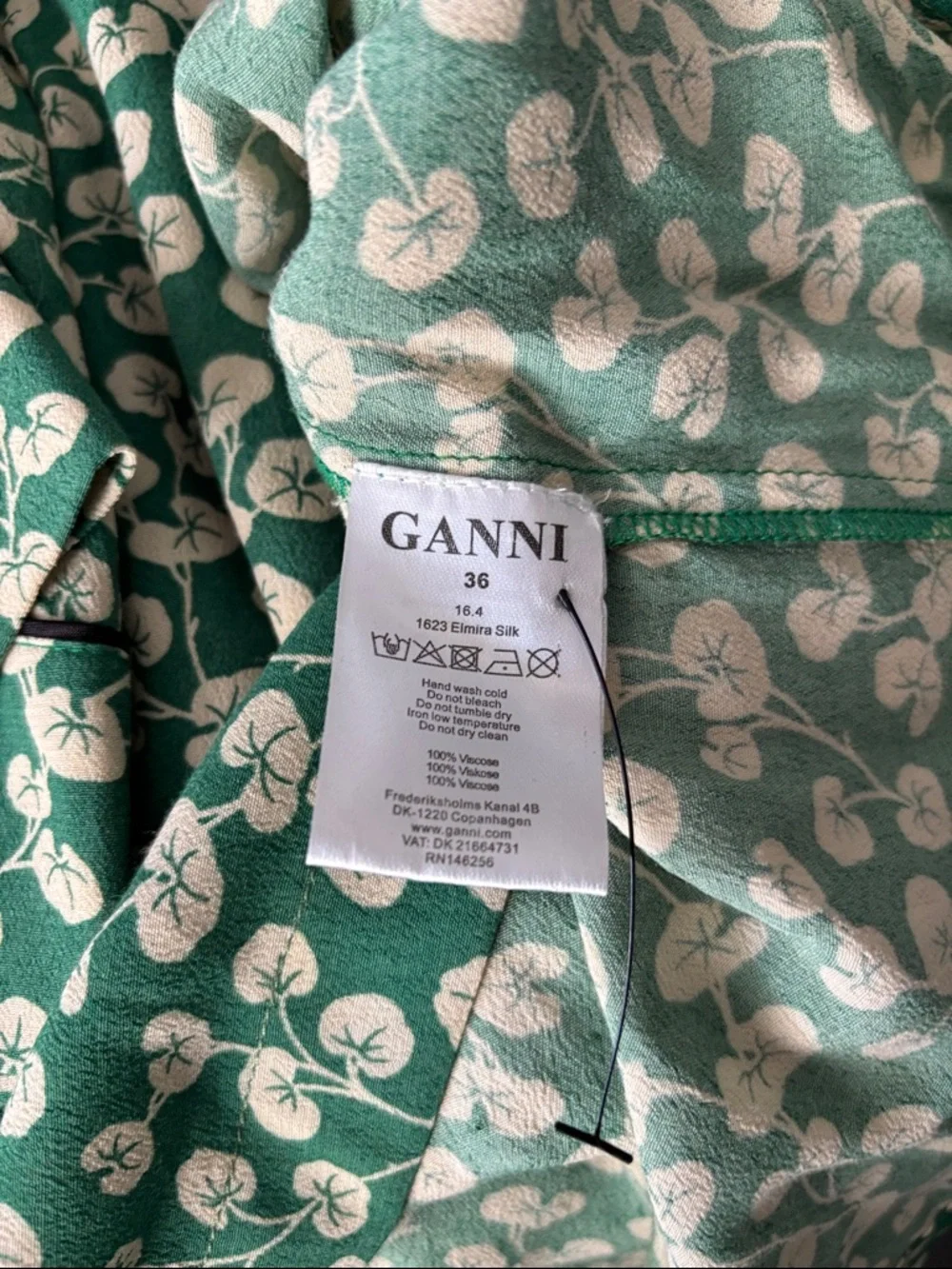 GANNI Mini Long Sleeve‎ Floral Printed Dress Crew Neck Green White EUR 36/US 4